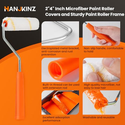 50 Pack Microfiber Paint Roller, 2 Inch and 4 Inch Small Paint Roller Covers, 3/8 Inch Nap, Mini Paint Rollers for House Painting with Paint Roller Frame, Wall Painting Tool - size: 2 Inch & 4 Inch,50 Pack