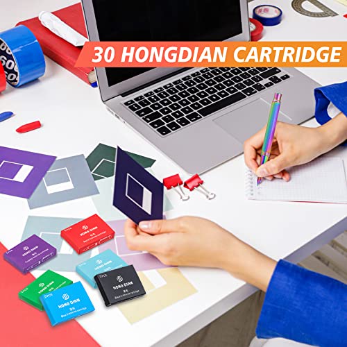 Asvine 30 PCS Hongdian Fountain Pen Ink Cartridges 6 Colors Set (Black, Blue, Green, Red, Purple, Light Blue), 3.4mm Bore Diameter - color: Mixed Color