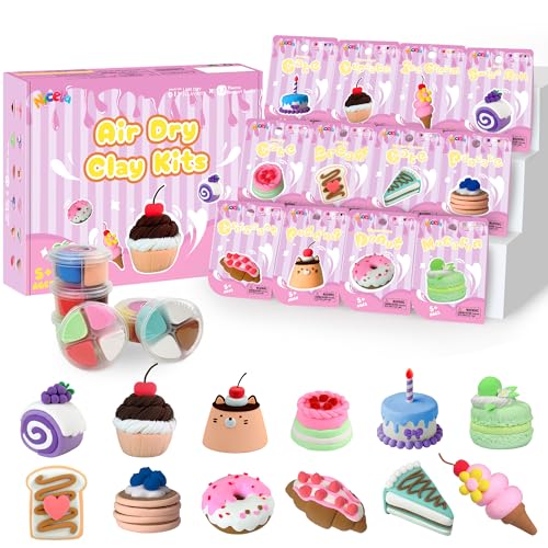 Nicella Air Dry Clay Kit, 12 Cakes Modeling Clay for Kids, Model Magic with Sculpting Tools and Tutorials, Safe & Non-Toxic, DIY Arts & Crafts School Projects, Home Party Favors for Boys & Girls - color: Clay cakes kit