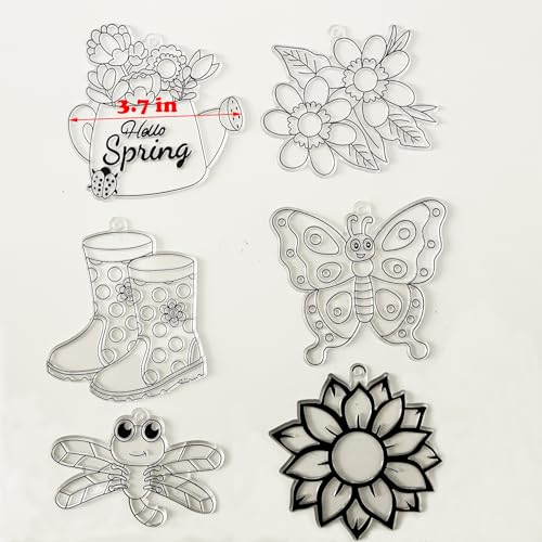 Ayhuhra 30 Sets Spring Flower Suncatcher Craft Kit Butterfly Sun Catcher DIY Window Paint Art Suncatcher Kits for Spring Summer Easter Party Activities Art Project Party Favors - style: Flower
