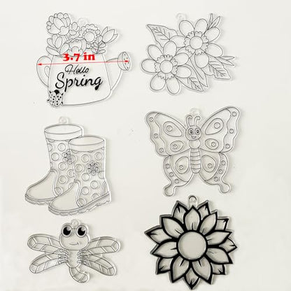 Ayhuhra 30 Sets Spring Flower Suncatcher Craft Kit Butterfly Sun Catcher DIY Window Paint Art Suncatcher Kits for Spring Summer Easter Party Activities Art Project Party Favors - style: Flower