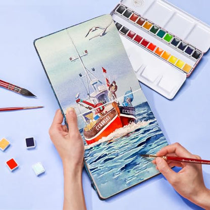 Lightwish Square Watercolor Journal,2 Pack Total 48 Sheets,100% Cotton,300gsm/140lb,Acid-Free, Cold Press Watecolor Sketchbook for Artists Adults Students,6.29 * 6.29 Inches(Blue Starry Sky) - color: Blue Starry Sky