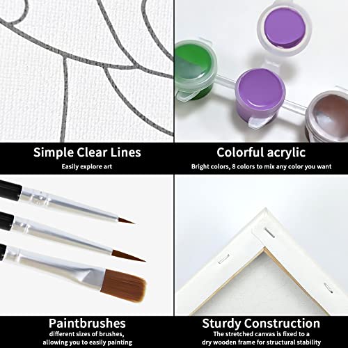 VOCHIC Canvas Painting Kit Pre Drawn Canvas for Painting for Adults Party Kits Paint and Sip Party Supplies 8x10 Canvas to Paint Starry Sky Highland Cow Art Set