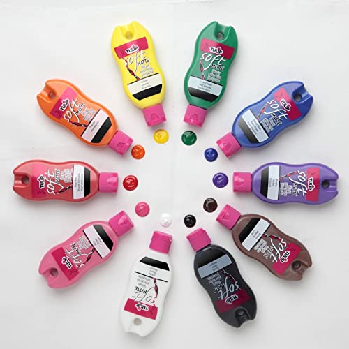 Tulip Soft Fabric Paint, Permanent Fabric Paint for Clothes, Rainbow Colors, 10 Pack, 1 fl oz bottles, Matte Finish Stays Flexible After Washing - color: Rainbow