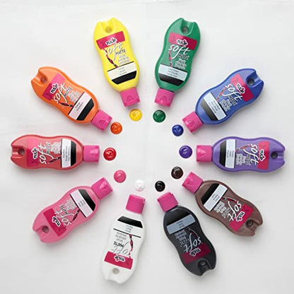 Tulip Soft Fabric Paint, Permanent Fabric Paint for Clothes, Rainbow Colors, 10 Pack, 1 fl oz bottles, Matte Finish Stays Flexible After Washing - color: Rainbow