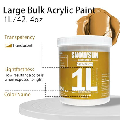 SNOWSUN Acrylic Paints, Large Bulk Heavy Body Acrylic Paint (42.4 oz, 1L) - Non Toxic Gloss Thick Art Paint for Multi-Surface, Ideal for Canvas Wood Ceramic Fabric and Leather, Stone Craft, for Artists & Beginners, Earthy Yellow - color: Earthy Yellow