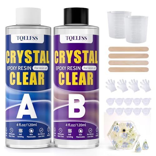 TQELFSS Epoxy Resin Kit 8 OZ, Clear Epoxy Resin (4 OZ×2), Fast Curing, Self Leveling, No Yellowing Casting Resin for Jewelry Making, Resin Molds, Flower Preservation, Easy Mix 1:1 - size: 8oz