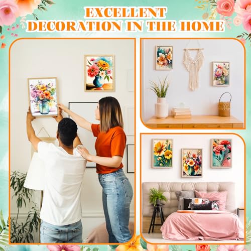 Humyoun 8 Sets 8" x 10" Flower Pre Drawn Canvas to Paint for Sip and Paint Party Floral Predrawn Coloring Set Pre Sketched Canvas Boards with Paints and Brushes for Adult - style: Flower