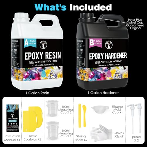 ResinAngel 2 Gallon Crystal Clear Epoxy Resin Kit with Pump, 1:1 Mix Ratio, Bubble Free UV Resistant for DIY Jewelry Making, Art Resina Clear Crafts, Molds, River Tables - size: 2 Gallon