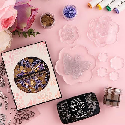 Briartw 9 Pieces Acrylic Stamp Block Clear Stamping Tools Set with Grid Lines for Scrapbooking Crafts Card Making,Clear Acrylic Stamp Block Kit with Grid Lines,Rounded Edge,Thickness 8mm - color: 9 Pcs Flower Shape