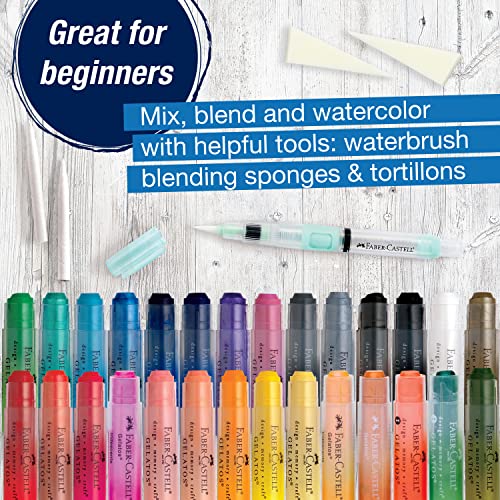 Faber-Castell Gelatos Gift Set: 28 Watercolor Gel Crayons and Art Supplies for Painting, Drawing & Journaling, Versatile Art Pigment Crayons, Gel Sticks for Mixed Media - style: Original Gift Set