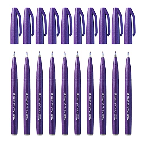 Pentel SES15C-V "Violet Ink" Arts Brush Sign Pen (Pack of 10) - color: Violet