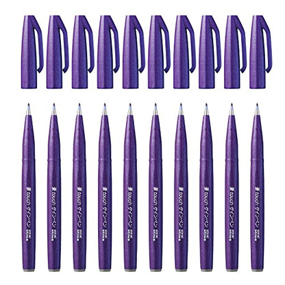 Pentel SES15C-V "Violet Ink" Arts Brush Sign Pen (Pack of 10) - color: Violet