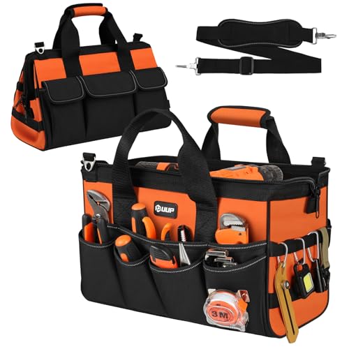 UUP Heavy Duty Tool Bag 15-Inch, 16-Pocket Portable Soft Tool Box Organizer Storage, Handle Tactical Carry Tote Empty Toolbox with Large Zipper, Father Day Dad Men Gift for Mechanic Engineer, Orange - color: Orange, size: 15.5 Inch