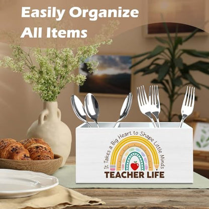 DILSJ Teacher Appreciation Gifts Pencil Holder Organizer for Desk, End of Year Teacher Gifts, It Takes a Big Heart to Shape Little Minds Wooden Box Signs for New Teacher Desk Tabletop School Supplies - color: Rainbow