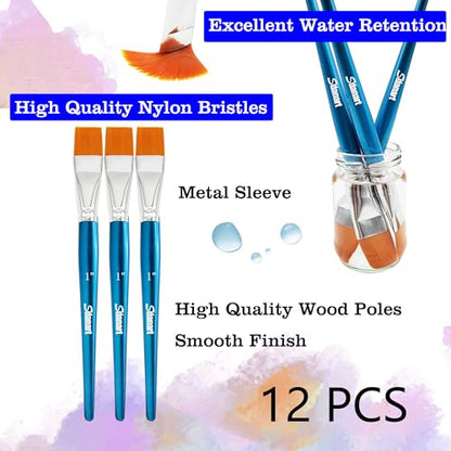 Sdanart 1 inch Flat Paint Brushes for Acrylic Painting，3 PCS Large Acrylic Paint Brush Bulk，Fabric Paintbrushes Craft Brush，Artists Paintbrush for Watercolor Oil Rock Face Body Art Canvas (3)