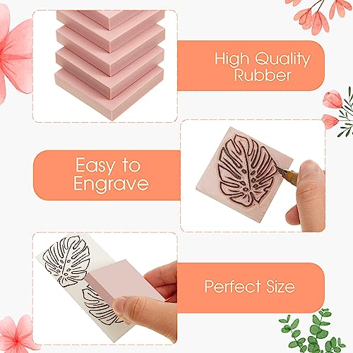 Frienda 12 Pcs 2" X 2" Rubber Carving Blocks Linoleum Blocks for Printmaking, Stamp Making, DIY Crafting, Scrapbook, Painting, Soft and Easy to Carve (Pink) - color: Pink