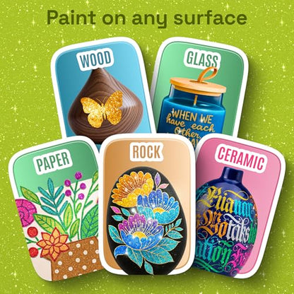 ARTISTRO 24 Sparkly Glitter Dual-Tip Paint Pens – Dazzling Markers with Acrylic Ink for Rock, Ceramic, Wood, Fabric, & More – Brush + Chisel Tips