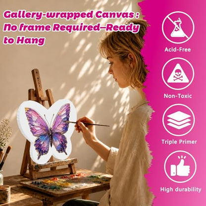 3Pack Stretched Canvas for Painting with Circle, Heart, Butterfly, 280g 100% Cotton with Seed Hulls, Acid-Free Pre-Primed Blank Canvas for Oil, Acrylic Paints, Perfect for DIY, Kids Party, Home Decor - size: 10" Canvas 3Pack