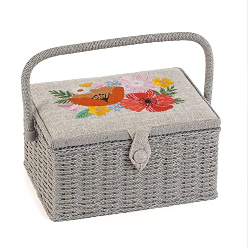 Hobby Gift Medium Sewing Box Organiser, Fabric Covered Storage Box with Handle, Internal Tray, Pin Cushion and Pocket for Sewing, Quilting and Knitting Supplies - color: Wild Flowers