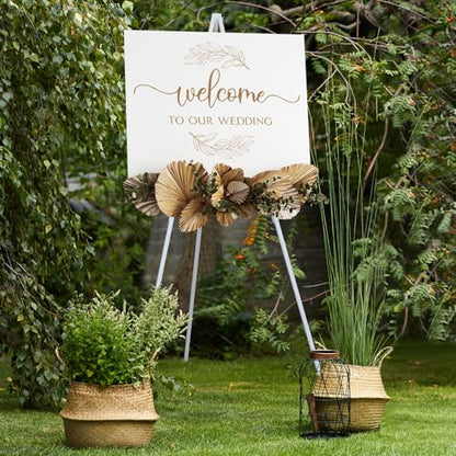 NianFeng Wooden Easel Stand for Sign, Easel Display Stand Floor for Wedding Sign with Adjustable Tray, 63-Inch, Tripod A-Frame Poster Light Duty, Welcome, Art Show & Baby Shower (White) - color: White