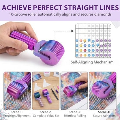 PASDUCHAS 2 Pack Diamond Art Roller Straightener, DIY Rhinestone Painting Accessories with 2 Pcs Diamond-Paint Art Aligning Tools