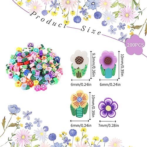 KALIONE 200 Pieces Mixed Flowers Clay Beads, Cute Flower Polymer Clay Beads Charms, 2 Shapes Colorful Flower Spacer Beads Charms for Earring Bracelets Necklace Jewelry DIY Crafts Making Supplies
