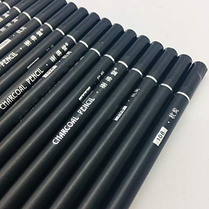 Drawing Charcoal Pencils 24 Piece Set, Pro Art Graphite Sketching&Shading Supplies, Ideal For Kid Beginner Student Adults Artist - color: Charcoal 24 Pc Set
