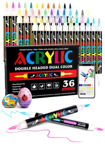 Brled 72 Colors Acrylic Paint Markers 36 Dual-Color Brush Tips Paint Pens | Automatic Ink Control, Dedicated APP, Two Colors Per Pen, Water-based, Multi-surface, Non-toxic and Safe, Gift Idea - color: 72 Colors 36 Pack