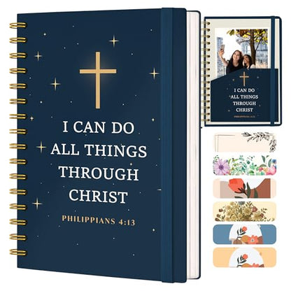 Hardcover Blank Christian Notebook – 140 Pages - Philippians 4:13 | Lined Pages with Bible Verse Cover – Inspirational Writing Spiral Notebook for Bible Study, "I Can Do All Things" - color: I Can Do