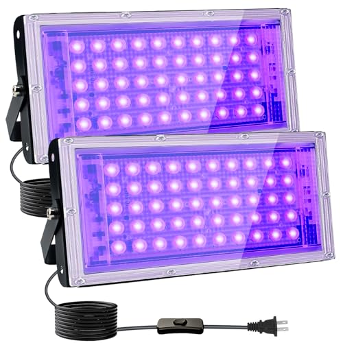 2 Pack 50W Black Lights, Blacklight Flood Light with Plug and Switch,for Glow Party, Halloween, Fluorescent Poster, Body Paint - size: 50W*2
