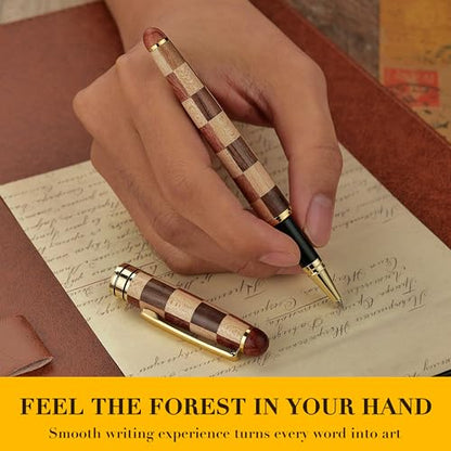BEILUNER Luxury Wood Ballpoint Pen Writing Set, Chess Style - Elegant Fancy Nice Gift Pen Set for Signature Executive Business Office Supplies - Gift Boxed with Extra Refills (Black) - color: Chess