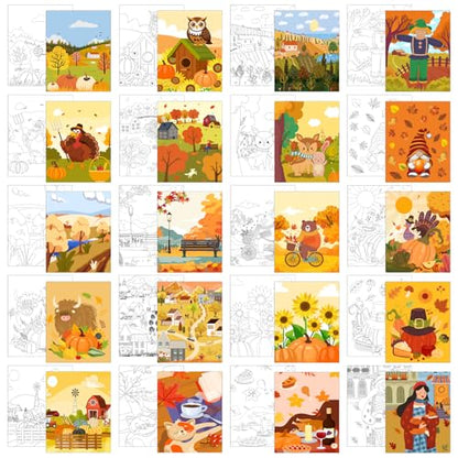 Sherr 20 Pcs Stretched Pre Drawn Canvas Afro Queen Black Art for Painting for Adults Outline Pre Drawn Stretched Cotton Canvas to Paint Party Set, 8 x 10'' (Autumn) - style: Autumn
