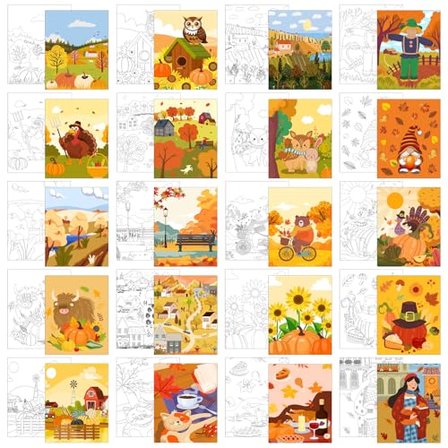 Sherr 20 Pcs Stretched Pre Drawn Canvas Afro Queen Black Art for Painting for Adults Outline Pre Drawn Stretched Cotton Canvas to Paint Party Set, 8 x 10'' (Autumn) - style: Autumn