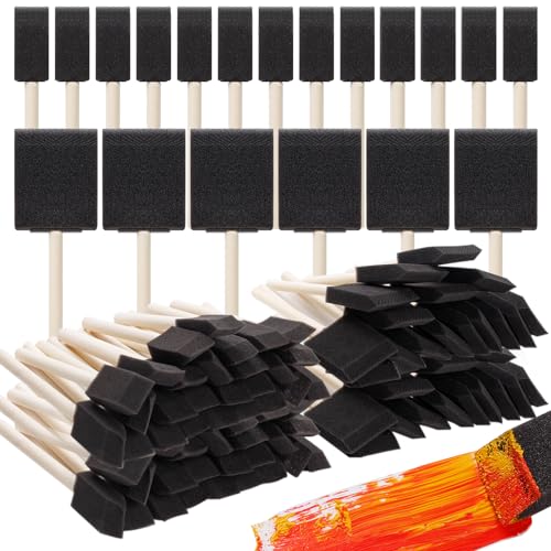 120 Pcs Foam Paint Brushes, 1” and 2” Foam Brush with Wood Handle, Bulk Sponge Brushes for Painting, Foam Art Paintbrushes Set for Staining, Varnishing, Finishing, Touchup and DIY Craft Projects - size: 1Inch-60Pcs and 2Inch-60Pcs