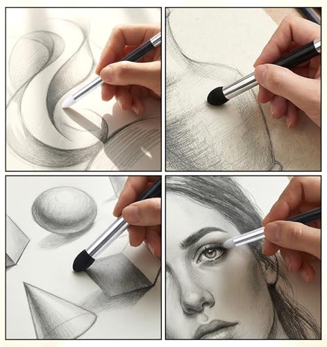 6 Pcs Oil Pastel Blending Tools, Reusable Washable Blending Stumps for Drawing Dual Tip Artist Sponge Pen Set for Sketch Shading, Smudging & Highlighting (Black & White)
