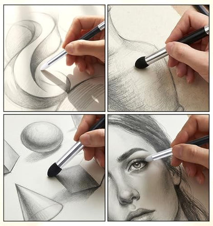 6 Pcs Oil Pastel Blending Tools, Reusable Washable Blending Stumps for Drawing Dual Tip Artist Sponge Pen Set for Sketch Shading, Smudging & Highlighting (Black & White)