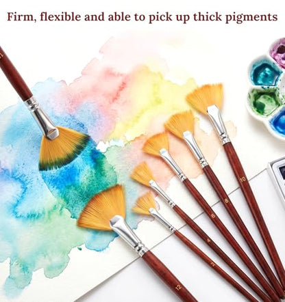 12 Pcs Fan Brush for Painting, Nylon Bristles Fan Brushes Set, Anti-Shedding Art Painting Brushes, Non-Slip Handle Watercolor Brushes for Acrylic, Oil Painting and DIY Crafts
