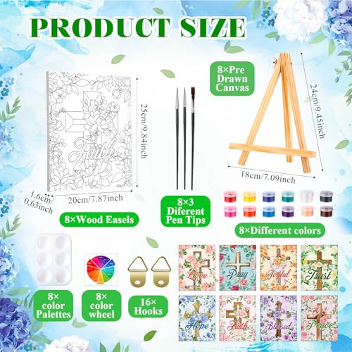 Humyoun 8 Sets 8" x 10" Inspirational Cross Pre Drawn Canvas to Paint for Sip and Paint Party Religious Predrawn Coloring Set Pre Sketched Canvas Boards with Paints and Brushes for Adult - style: Cross