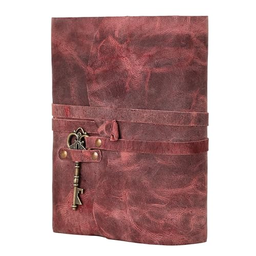 Leather Journal with Deckle Edge Paper 8x6 inch and Vintage Key | Handmade Writing Notebook Diary | Bound Daily Notepad for Men & Women Medium, Sketch/Writing pad for Artists - color: Dusty Rose, size: 7 x 5, style: Unlined Deckle Paper