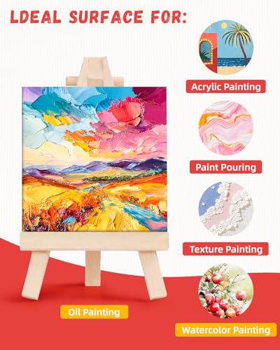 Simetufy 24 Pack 4x4 Inch Mini Canvas Boards Painting Panels, 100% Cotton Primed Acid-Free for Oil, Watercolor & Acrylic Painting, Art Projects - size: 4"x4"