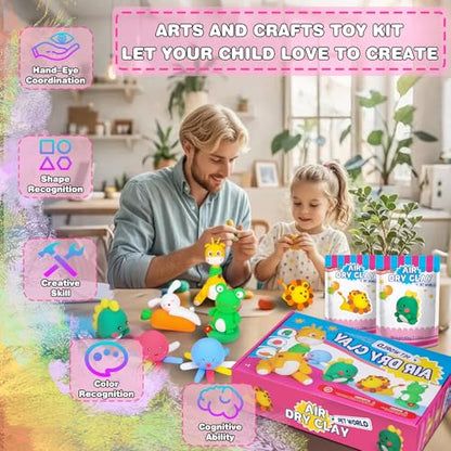 ifergoo Air Dry Clay for Kids - Animal Modeling Clay Kit, 6 Animal Designs with Sculpting Tools & Tutorials, Ultra Light & Soft, Arts & Crafts DIY Creative Toys, Gifts for Age 3-12 Girls & Boys - color: Animal Modeling Clay Kit