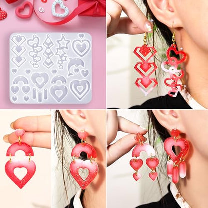 20 Pairs Valentine's Day Resin Earring Mold Love Heart Silicone Resin Earring Molds Casting Epoxy Earring Molds Silicone Earring Mold with 200 Earring Hook Kit for DIY Crafts Jewelry Making Keychains - color: White