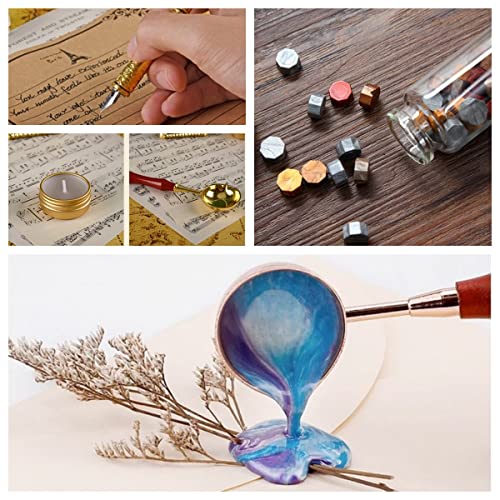 Joyeee Red Feather Pen and Ink Set, Writing Quill Pen with Ink, Brass Wax Seal Stamp, Metal Dip Pen Holder, Letter Paper, Wax Seal Beads, Tealight, Retro Gift Box, Unique Birthday Gifts for Him - color: #98 Wine red quill pen set