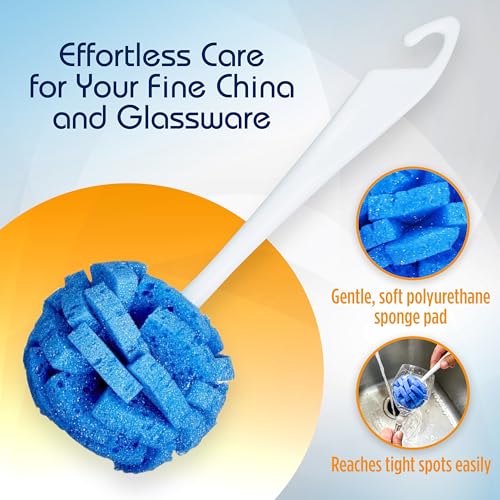 COMPAC HOME Dish Wand Kitchen Sponge | Effectively Clean China Dishes and Glassware | Unique Round Ball Shaped All-Around Cleaning Sponge | Gentle Flexible Brushes for Your Nice Dishes, 6 Count - size: Pack of 6 Short Handle