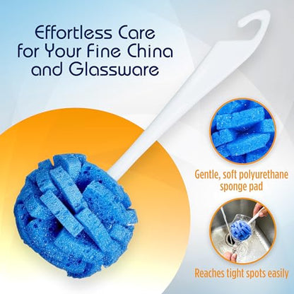 COMPAC HOME Dish Wand Kitchen Sponge | Effectively Clean China Dishes and Glassware | Unique Round Ball Shaped All-Around Cleaning Sponge | Gentle Flexible Brushes for Your Nice Dishes, 6 Count - size: Pack of 6 Short Handle