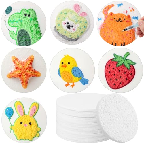 Dunzoom 100 Pcs Circle Magic Puffy Paint Paper, Diameter 3.35 in End of Year Gifts Magic Foam Texture Painting Kit Foam Texture Paper 3D Drawing Sponge Canvas DIY Art and Craft Supplies Kids - size: 3.35 in, style: Circle