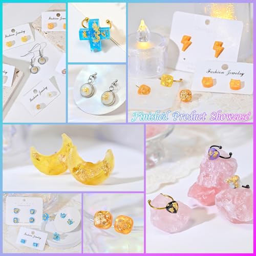 Epoxy Resin Molds Jewelry, Small UV Resin Molds Silicone Kit with Earring Backs & Ring Settings Accessories, DIY Mini Silicone Moulds for Earrings, Pendants, Rings, Necklace & Keychains Art Crafting - color: 29Pcs Small Jewelry Molds Set