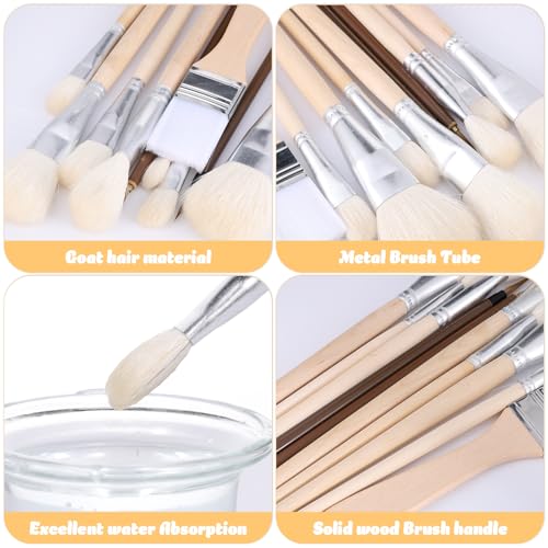 ElevateTech Pottery Brushes for Glazing, 10 Pcs Pottery Glaze Brushes for Painting Ceramic Brush Goat Hair Blend Mop Brush Set for Acrylic Gouache Watercolor Oil Painting