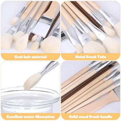 ElevateTech Pottery Brushes for Glazing, 10 Pcs Pottery Glaze Brushes for Painting Ceramic Brush Goat Hair Blend Mop Brush Set for Acrylic Gouache Watercolor Oil Painting